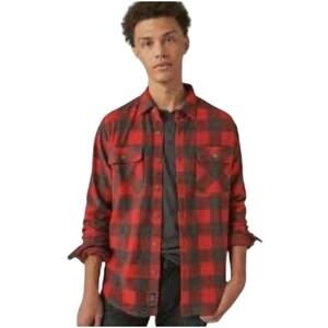Lucky Brand Men's Red Charcoal Buffalo Plaid Flannel Shirt XXL‎
